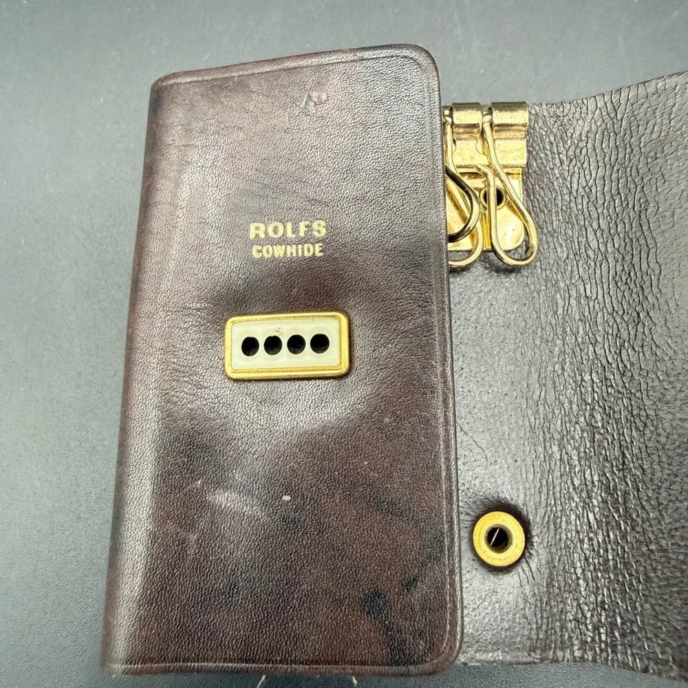 Vintage Rolfs Cowhide Leather Key Case Brown Marbled 6 Hook Tri-fold Wallet
